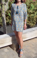 TOLANI Seide Bluse Tunika XS 32/34 Sommer Strandkleid Blumen BOHO HIPPIE NEUw