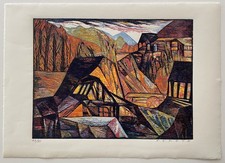 Esteban Fekete, Brennender Stall, 1972, Grafik, Holzschnitt, signiert