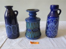 DDR Strehla Keramik Vase Vasen Set Blumenvase Flaschenvase Shabby Chic 3 x blau 