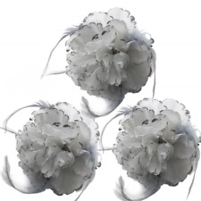 3x HAARBLUME HAARGUMMI Ansteckblume Federn Zopfband Brosche HellGrau Ø 11 cm
