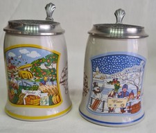 2 Bierkrüge mit Zinndeckel-