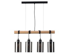 LIVARNO home Deckenleuchte Pendel Lampe LED 4-flammig Holz mit Rauchglas *B-Ware