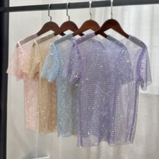 Damen Strass Netzoberteile