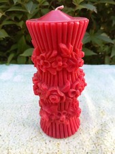 Alte Kerze - Alte Relief Kerze - Stumpenkerze Blumen - H 17 cm