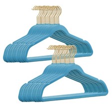 Hellblau Samt / Gold Haken Kleiderbügel Anzug Bügel Antirutsch Garderobenbügel