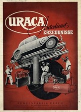 Pumpenfabrik Bad Urach XL Reklame 1951 Uraca Autodienst Werbung Hebebühne
