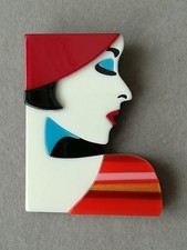 Pop Art Brosche Elegante Dame Acryl Mode 50er 60er Retro Style Frauen Kopf USA