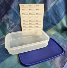 Tupperware Rechteckiger Behälter 2,0 L Kompakt-Sytem Deckel Blau + Etiketten 