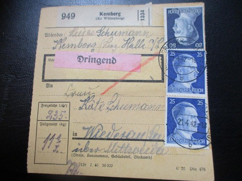 1663 paketkarte aus - aus, kemberg