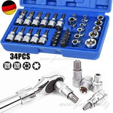 34x INNEN + AUßEN TORX STECKSCHLÜSSEL SATZ E4-E20 NÜSSE T10-T60 NUSS-SET 3/8 1/4