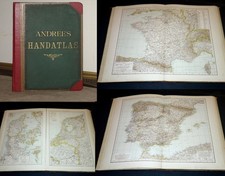ANDREE`S HAND - ATLAS VON 1881 ERSTAUSGABE KARTEN IN CHROMOLITHOGRAPHIEN