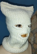 Strick Balaclava Wolle Mütze Sturmhaube Grobstrick weiß 