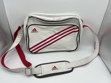 Vintage Adidas Umhängetasche Tasche weiß & rosa Streifen seitlich | Retro | Rar