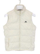 Adidas Weste Damen UK 12 Über Weiß Gesteppt Logo Volle Länge Reißverschluss