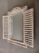Shabby Chic Vinage Styl Fensterladen Lamellen Wandspiegel Weiss