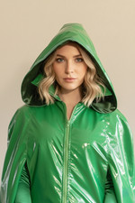 Lackcape/Regencape, grün, abknöpfb. Kapuze, NEU
