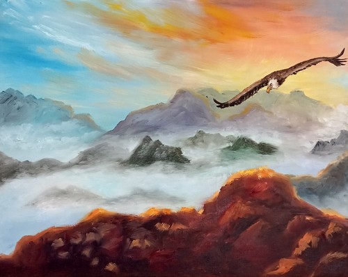 Adler berge ölbild 30x24 - 30x24, cm