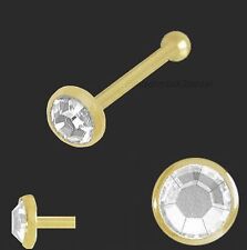 750 Gold Nasenpiercing,flach 2,5 mm Nasenstecker Kugelstift Kristallstein weiß 