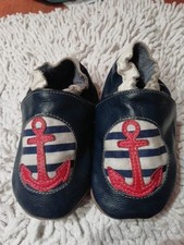 Hobea Baby Leder24 Krabbelschuh ANKER Puschen Babyschuh Blau Hausschuh Meer ÖKO 