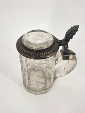 * KRUG BIERKRUG BIER KRISTALLGLAS GLAS ANTIK GESCHLIFFEN SILBER