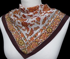 edles Damen Seidentuch 100% Seide Nickituch Paisley Blumen Tuch braun weiß 831