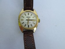 Zierliche BWC Damenuhr Automatic goldfarben Echtleder Armband funktioniert