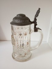 Bierkrug aus Glas aus dem Jahr 1897  mit Zinndeckel 0,5 Liter "Zum Andenken" alt