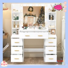 Schminktisch Frisiertisch mit Spiegel &Beleuchtung, 7 Schublade Kosmetiktisch DE