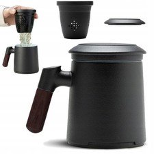 Teetasse mit Deckel und Sieb 300 ml Holzgriff Teebecher mit Sieb Keramik Tasse