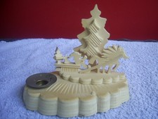 Kerzenhalter aus Holz mit Weihnachtsmann,Pferdeschlitten,Baum