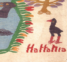 Handarbeit Teppich Hattoria Vintage 131x84cm plus 16cm Fransen Bäume Vögel farbe