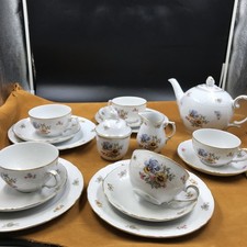 Bavaria Schumann  Arzberg Tee Kaffeeservice 5 Personen Geblümt mit Goldrand