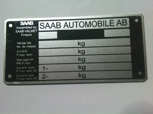 Typenschild plate saab 900 - typenschild,