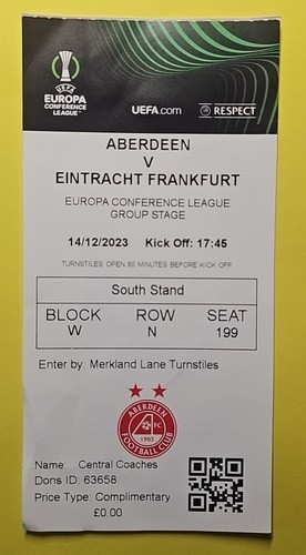 Ticket aberdeen eintracht - ticket,