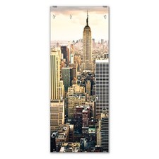 banjado Wandgarderobe Echtglas 50x125cm Garderobe aus Glas mit 7 New York CIty