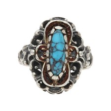 Trachten Ring 925/000 Silber, geschwärzt, mit Türkis, getragen 25323103 Größe 60