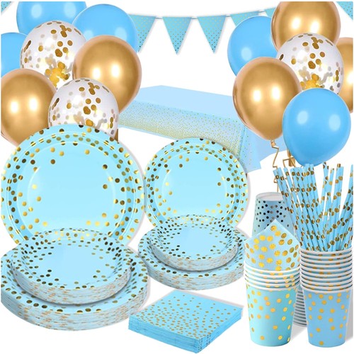 Partygeschirr blau gold - partygeschirr,