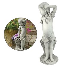 Blumenmädchen Gartenstatue Skulptur Figur Korb Outdoor Garten Dekor 2024