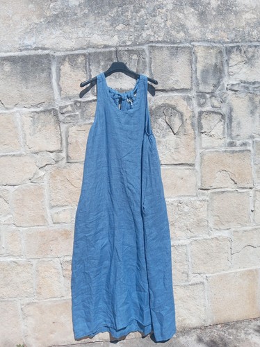 Kleid leinen maxikleid blau - leinen,