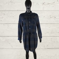 LIEBESKIND 100% WOLLE Kleid grau blau geknöpft kariert lang kurzarm D 42 UK 16