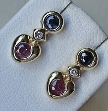 Rubin Saphir Diamant Ohrstecker aus 585 14kt Gold mit Brillanten Safir ♦️♦️ 9007