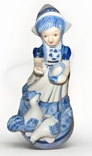 Keramik Figur Mädchen Holländerin 16 Cm blau weiß handgemalt