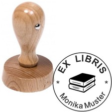 Stempel personalisiert Ex Libris Holzstempel mit Buch Ihr Name Rund Ø 27 mm
