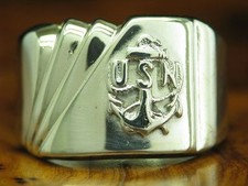 925 Sterling Silber Siegel Ring / US Navy / Anker / Echtsilber / 11,0g / RG 56