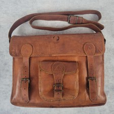 1 handmade Vintage braunes Leder Tasche 38cm Corno D'oro Herren Schultertasche