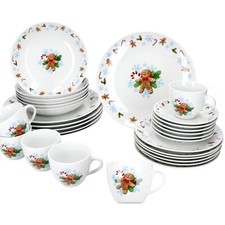 30tlg Kombiservice Candyman Porzellan 6 Personen Teller Tassen Weihnachten blau