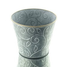 SCHEULEN Zink-Topf Grau konisch Ranken-Design &  goldfarbener Rand Ø 14 cm