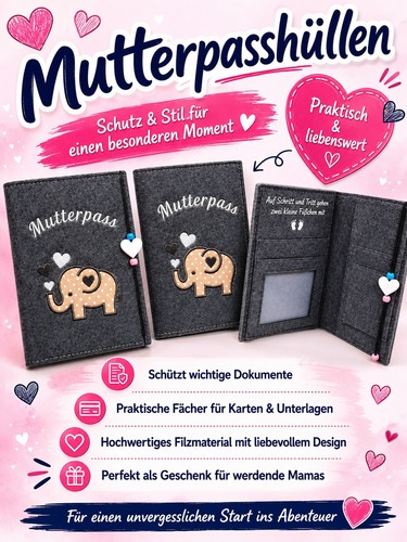 Mutterpasshülle aus filz mit - mutterpasshülle,
