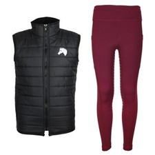 Kinder Reitset Reitweste Moni schwarz gesteppt + Reitleggings maroon MS-Trachten
