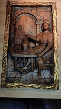 Holzgeschnitztes Relief Vintage 40x24 cm Motiv Wirt